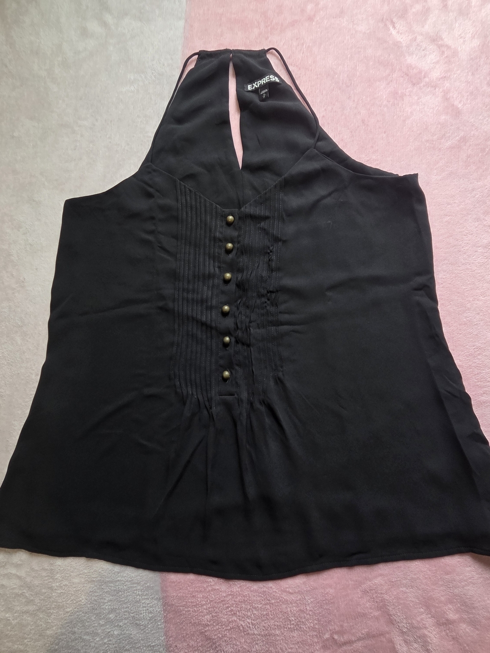 Express Black Halter Pintuck Front Tank Top